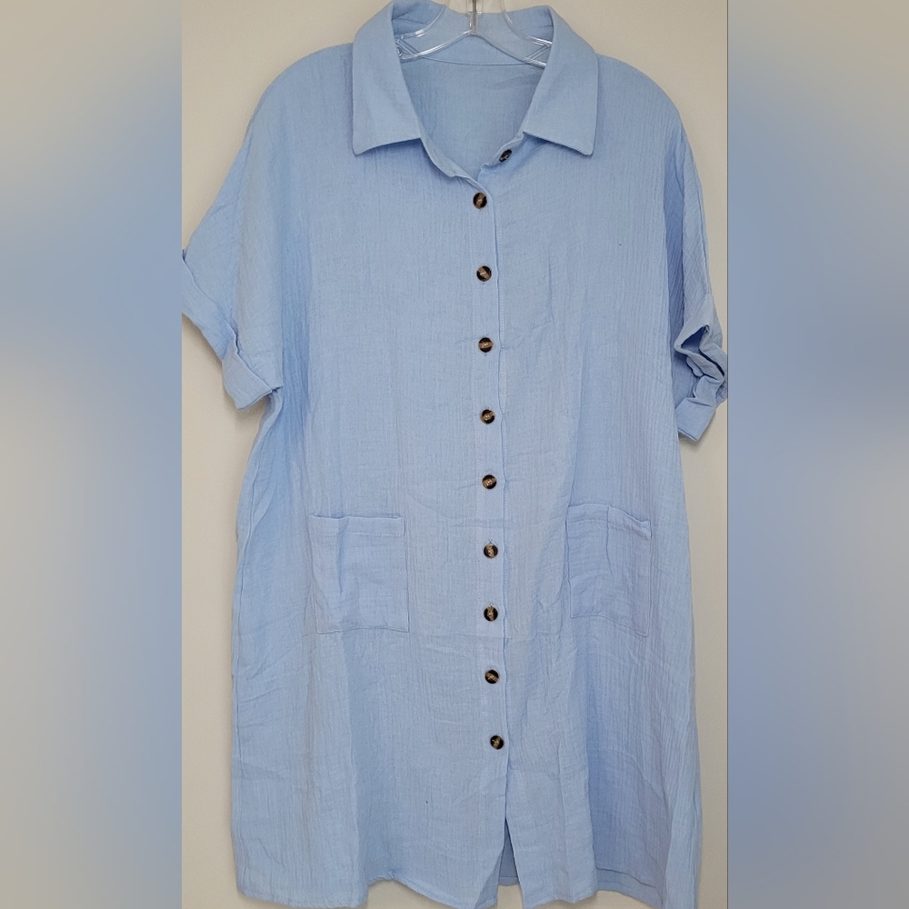 Sky Blue Casual Button-Down Dress 1x New